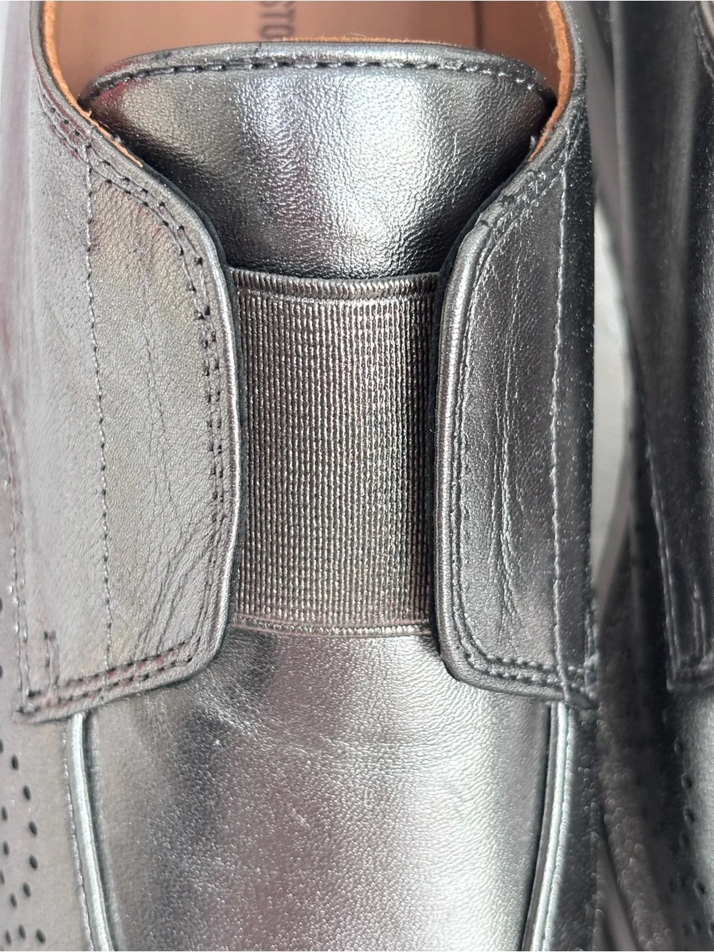 JOHNSTON & MURPHY Gracelyn Gore Metallic Pewter Slip-On Oxford Wedge--NEW--6.5